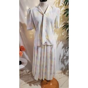 Vtg Prophecy NWT Pastel Floral Chiffon Blouse Pleated Midi Skirt Set Size 6 80s